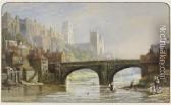 Durham From The River Oil Painting - Louise Rayner