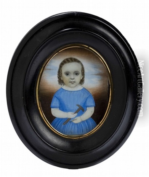 Miniature Portrait Of A Young Boy Holding A Hammer Oil Painting - Clarissa Peters Russell
