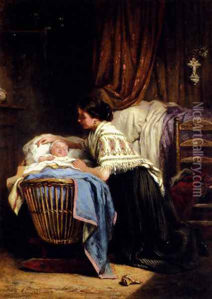 The Watchful Mother Oil Painting - Leon Caille
