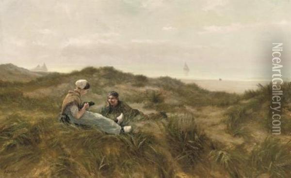Flirting In The Dunes Oil Painting - August Bohnhorst