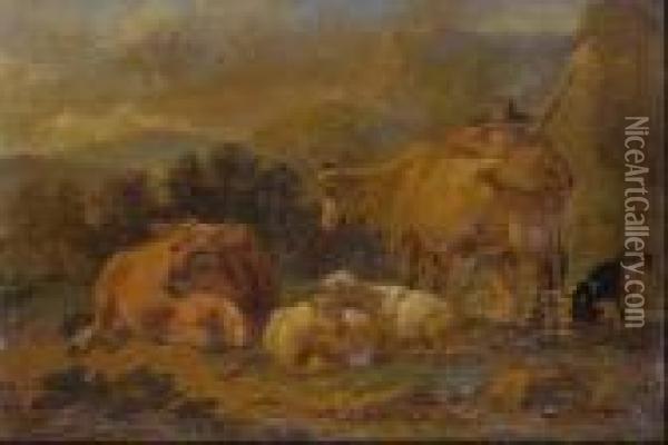 Hirte Mit Seinen Tieren. Oil Painting - Nicolaes Berchem