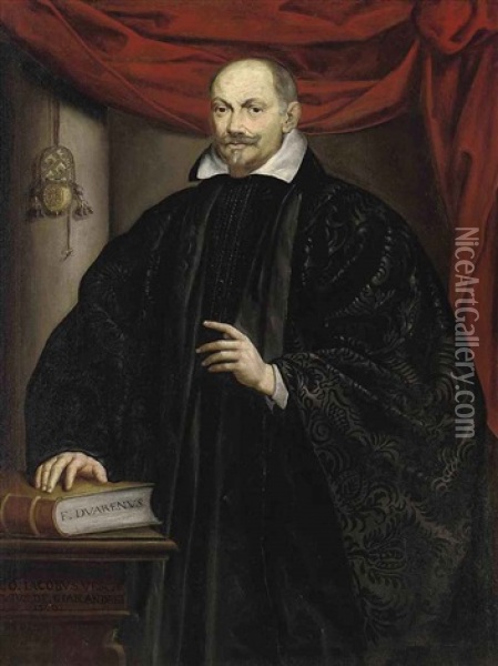 Portrait Of A Gentleman In Black Robes, His Right Hand On A Book Oil Painting - Leandro da Ponte Bassano