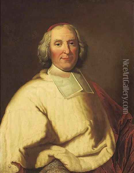 Portrait of Cardinal Fleury, half-length, in red and white robes Oil Painting - Hyacinthe Rigaud