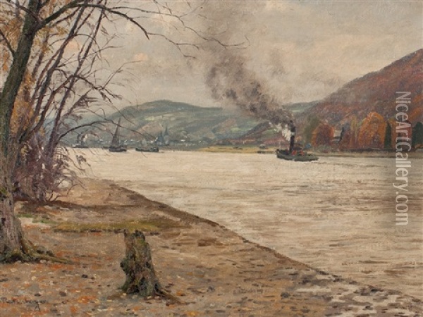 Autumal Rhine Oil Painting - Alfred Rasenberger