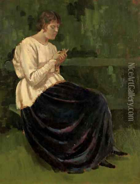 Lyndra in a white smock Oil Painting - Derwent Lees