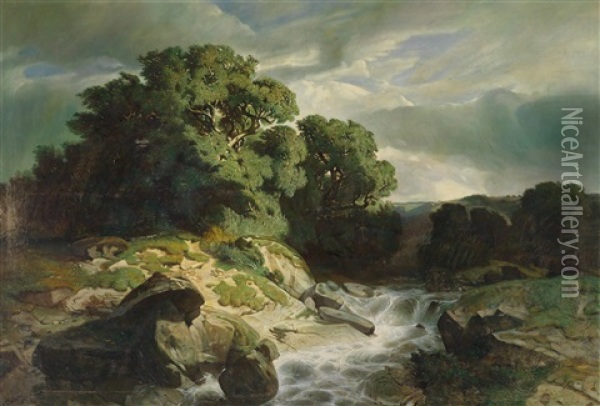 Landschaft Mit Reisendem Gebirgsbach Oil Painting - Alexandre Calame