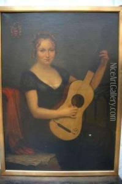 Fille A La Guitare Oil Painting - Henri De Braeckeleer