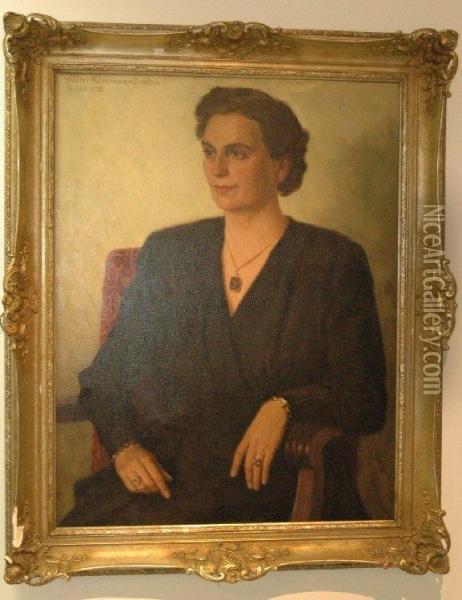 Portrait Einer Eleganten Dame Im Sessel Sitzend Oil Painting - Walter Hartmann