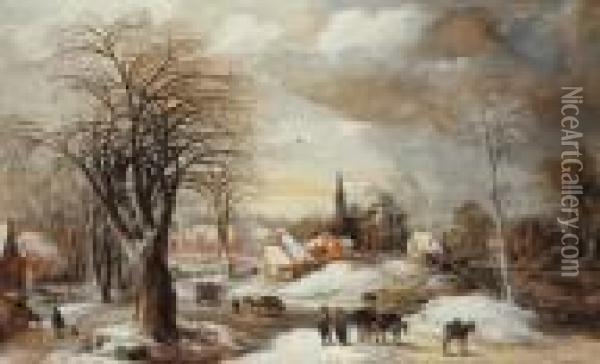 A Winter Landscape Oil Painting - Joos De Momper