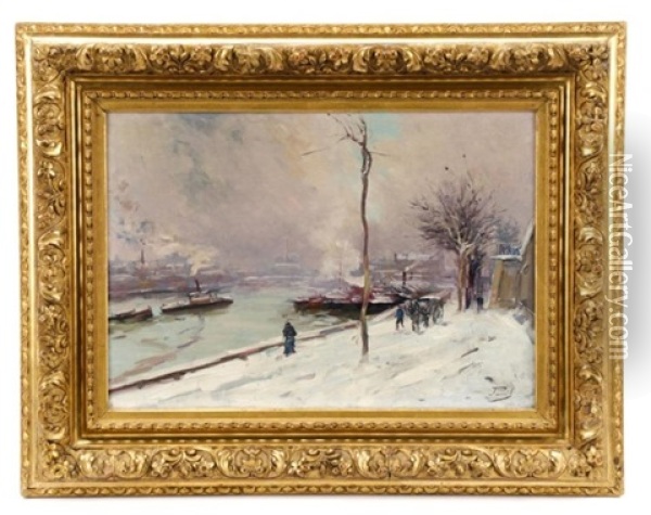 Seine In Winter Oil Painting - Elie Anatole Pavil