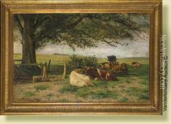 Vaches Couchees Au Pre Oil Painting - Jules Montigny