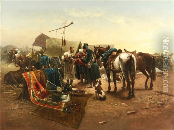 Caravan, After Jozef Von Brandt's Jarmark V Balcie Oil Painting - Antoni Piotrowski