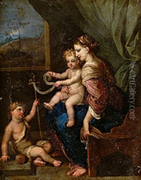 Madonnan Med Barnet Och Johannes Oil Painting - Annibale Carracci