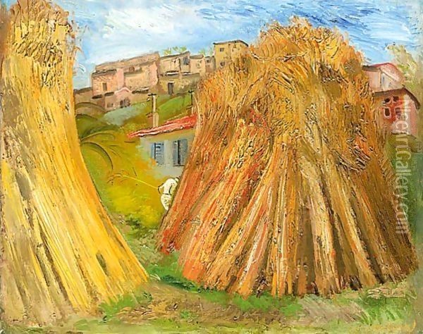 Haystacks Oil Painting - Boris Dmitrievich Grigoriev