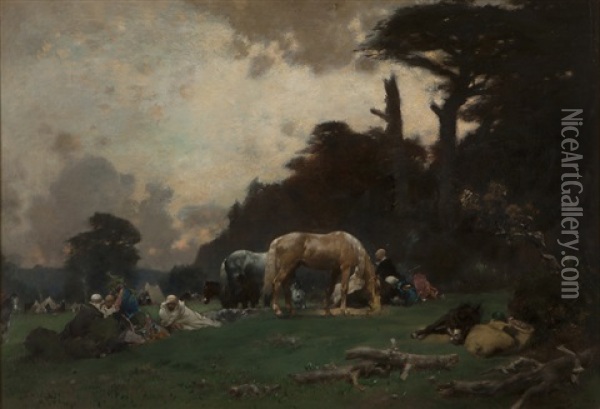 Arab Horsemen At Rest Oil Painting - Gustave Achille Guillaumet
