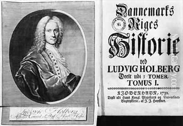 Baron Ludvig Holberg 1684-1754 and the title page of Volume I of his History of Denmark Oil Painting - Christian Friedrich Fritzsch