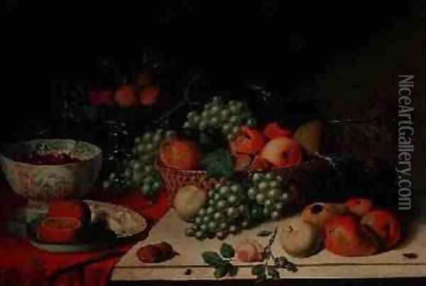 A basket of grapes and apple Oil Painting - Jan van Os