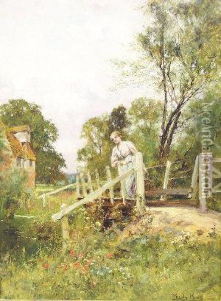 A Lady By A Bridge Oil Painting - Henry John Yeend King