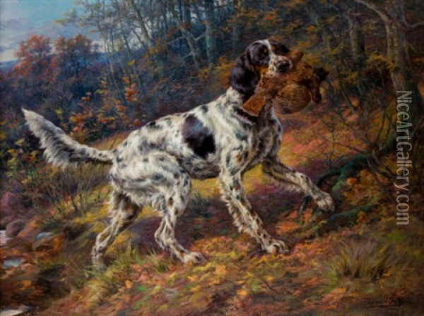English Setter With Grouse Oil Painting - Edmund Henry Osthaus