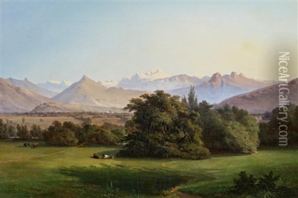 Schweizer Berglandschaft Oil Painting - Johann-Rudolph Buhlmann