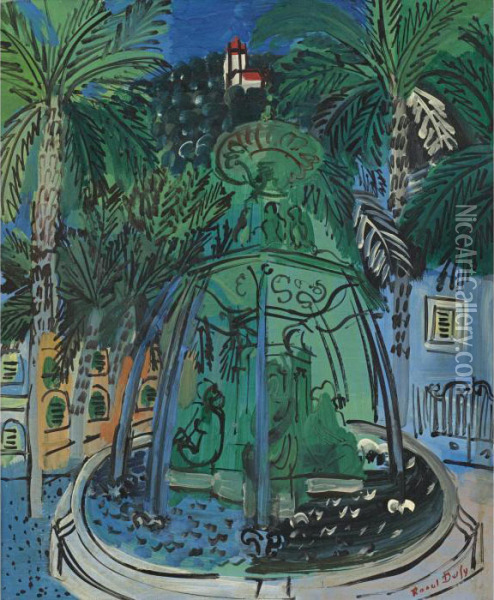 La Fontaine A Hyeres Oil Painting - Raoul Dufy