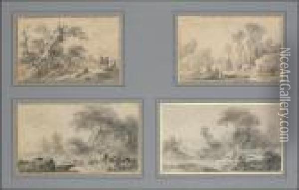 Quatre Paysages, Dans Un Meme Montage Oil Painting - Jean-Baptiste Pillement