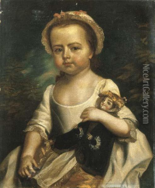 Ritratto Di Fanciulla A Mezzo Busto Con Una Bambola Oil Painting - George Knapton