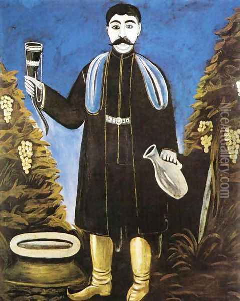 Prince with a Horn of Wine Oil Painting - Niko Pirosmanashvili