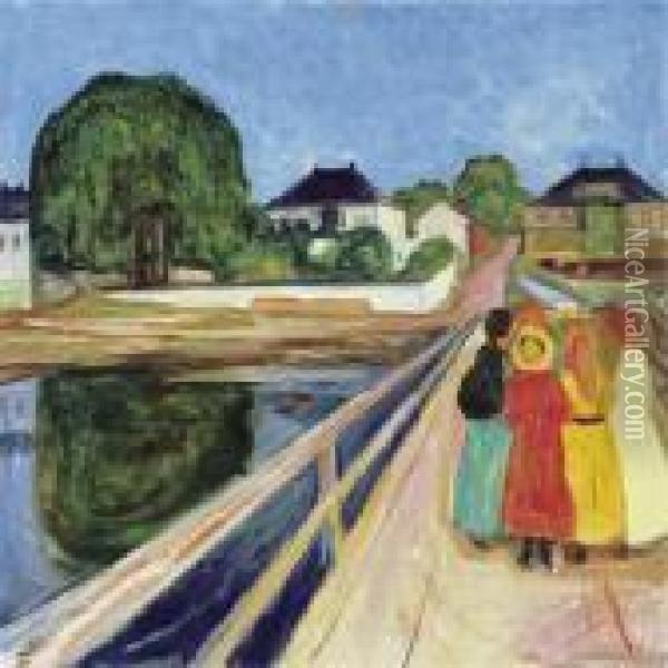 Girls On A Bridge Oil Painting - Edvard Munch