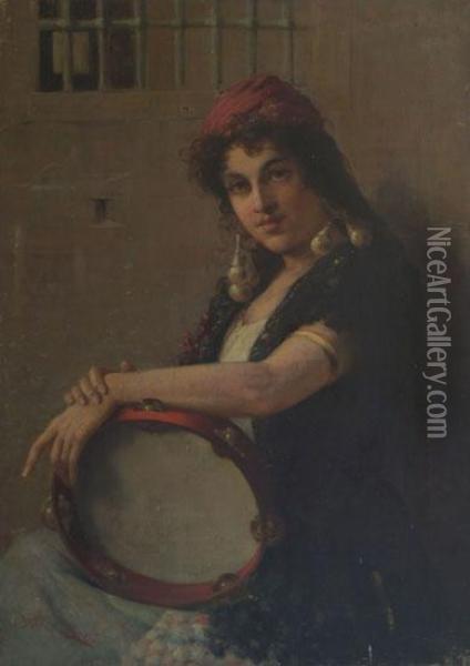 390.g. Baynes. Ciociara Con Tamburello Oil Painting - James Baynes