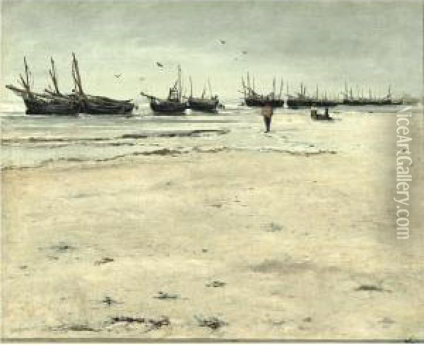Plage De Berck A Maree Basse Oil Painting - Ludovic Lepic