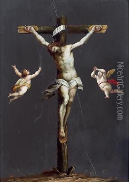 Cristo Crocefisso Con Due Angeli Oil Painting - Alessandro Turchi