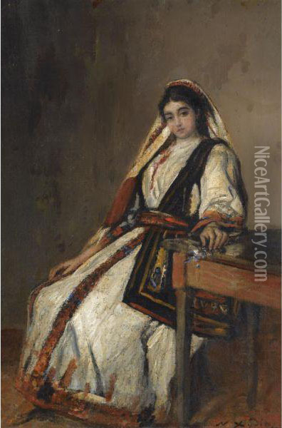 Girl In Traditional Greek Dress Oil Painting - Nicolaos Xydias Typaldos