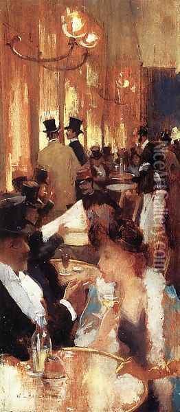 Au Café (At the Café) Oil Painting - Willard Leroy Metcalf