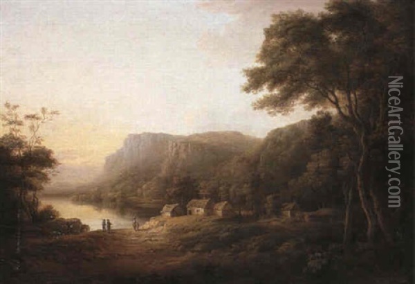 Cottages By A Loch Oil Painting - Alexander Nasmyth