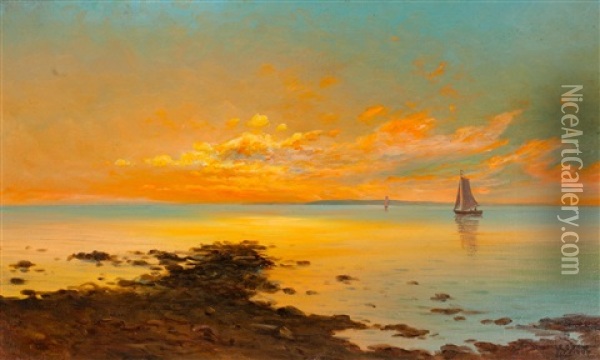 Sunset Oil Painting - Leonard Wiedh