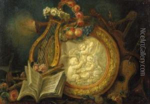 Still Life With Lyre And Plaque Oil Painting - Claude Raguet Hirst
