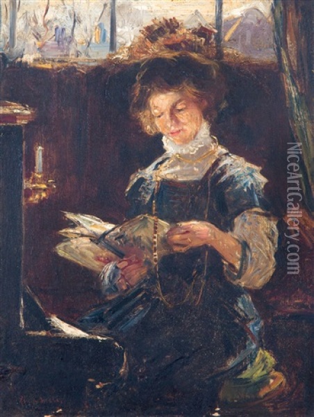 Jonge Lezende Dame Bij Een Venster Oil Painting - Simon Maris