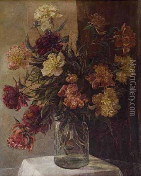 Peonie W Szklanym Wazonie Oil Painting - M. Cerkasov