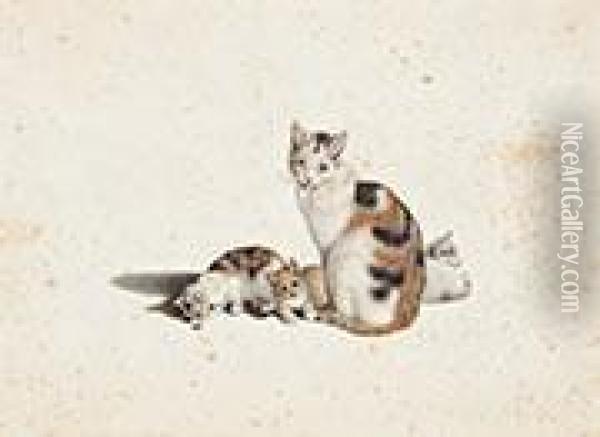 Sitzende Katzenmutter Mit Ihren Drei Jungen Oil Painting - Gottfried Mind
