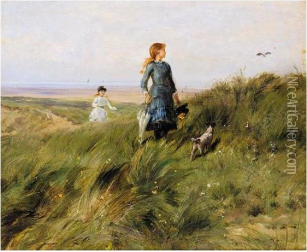 On The Sand Dunes Oil Painting - Heywood Hardy