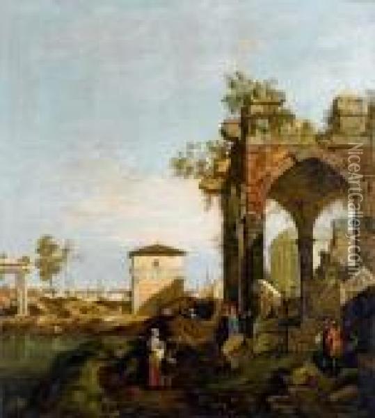 Capriccio Con Motivi Di Padova Oil Painting - (Giovanni Antonio Canal) Canaletto