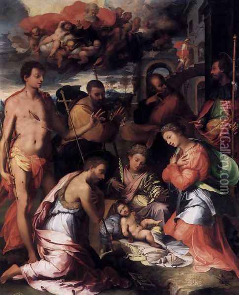 Adoration of the Child 1534 Oil Painting - Perino del Vaga (Pietro Bonaccors)