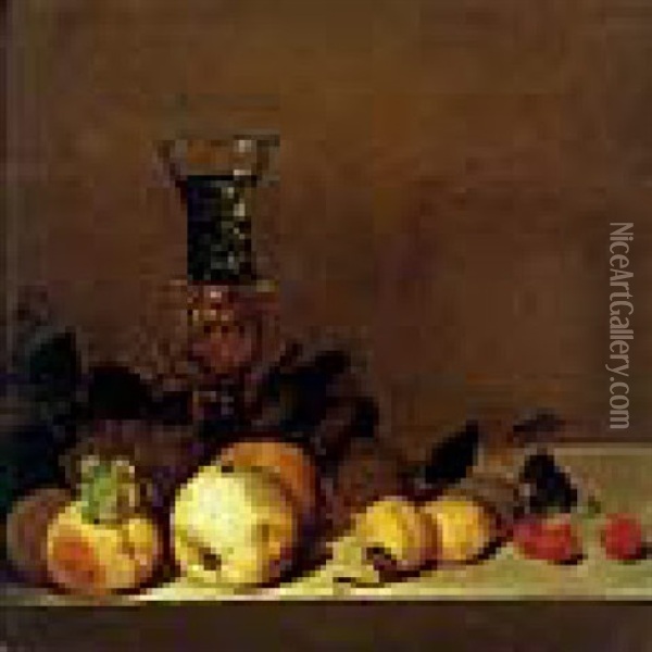 Fruits Et Verre Rohmer Sur Un Entablement Oil Painting - Theodorus (Dirk) Smits