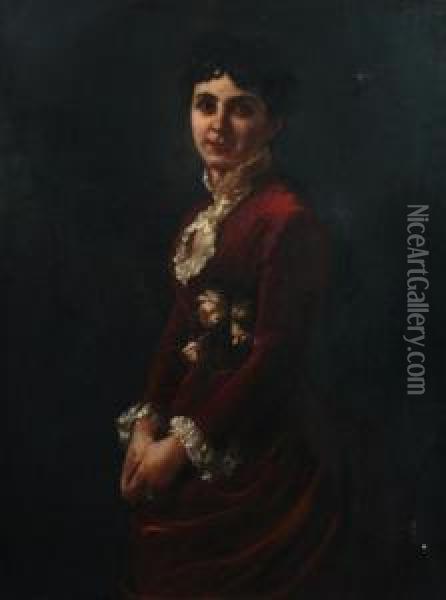 Portrait Of A Society Lady Oil Painting - Virgilio Tojetti