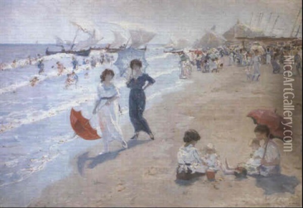 A Beach Scene Oil Painting - Ernesto Valls Sanmartin