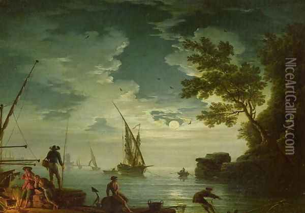 Seascape, Moonlight, 1772 Oil Painting - Claude-joseph Vernet