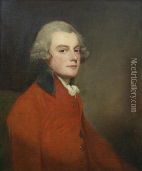 Portrait Of Montagu Burgoyne, Half-length, In A Red Coat Oil Painting - George Romney