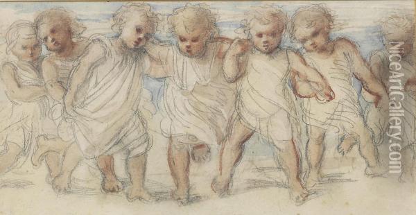 Frieze Of Seven Putti In Classical White Robes Oil Painting - Louisa Anne, Marchioness of Waterford