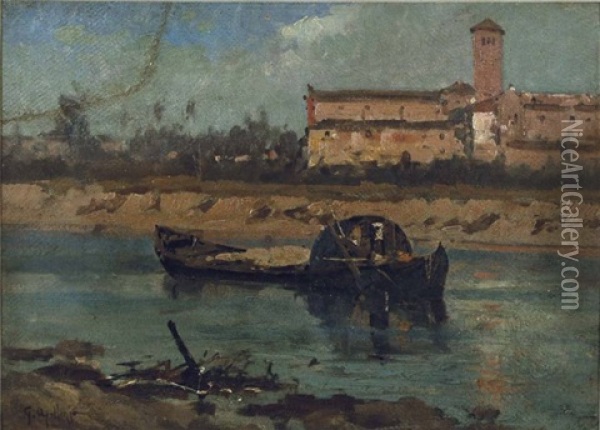 Barca Sul Sile Oil Painting - Giovanni Apollonio